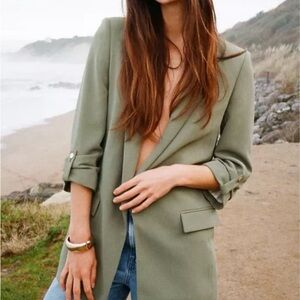ZARA Olive Green Relaxed Tailored Blazer